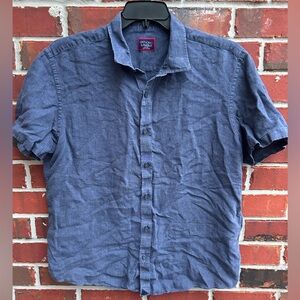 UNTUCKit Men’s Slim Fit 100% Linen Blue Short Sleeve Button Down XXL Shirt Z7